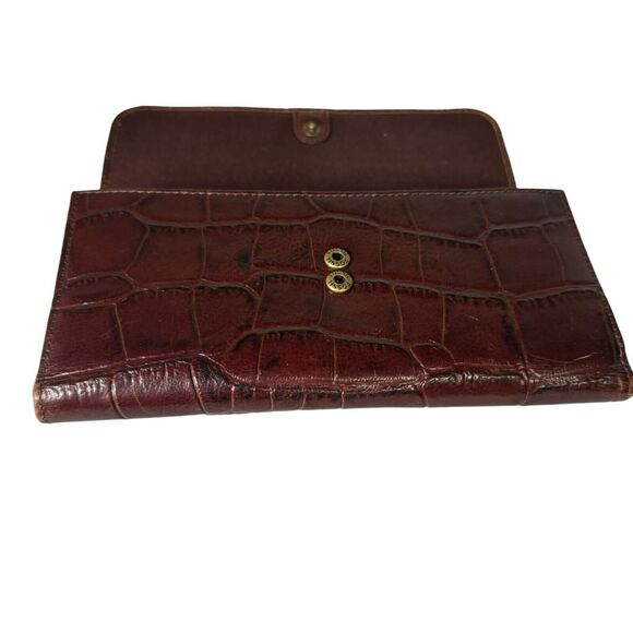 Fossil Snap Close Reddish Brown Crocodile Print Embossed Leather Wallet 7.25x4in - Picture 13 of 15